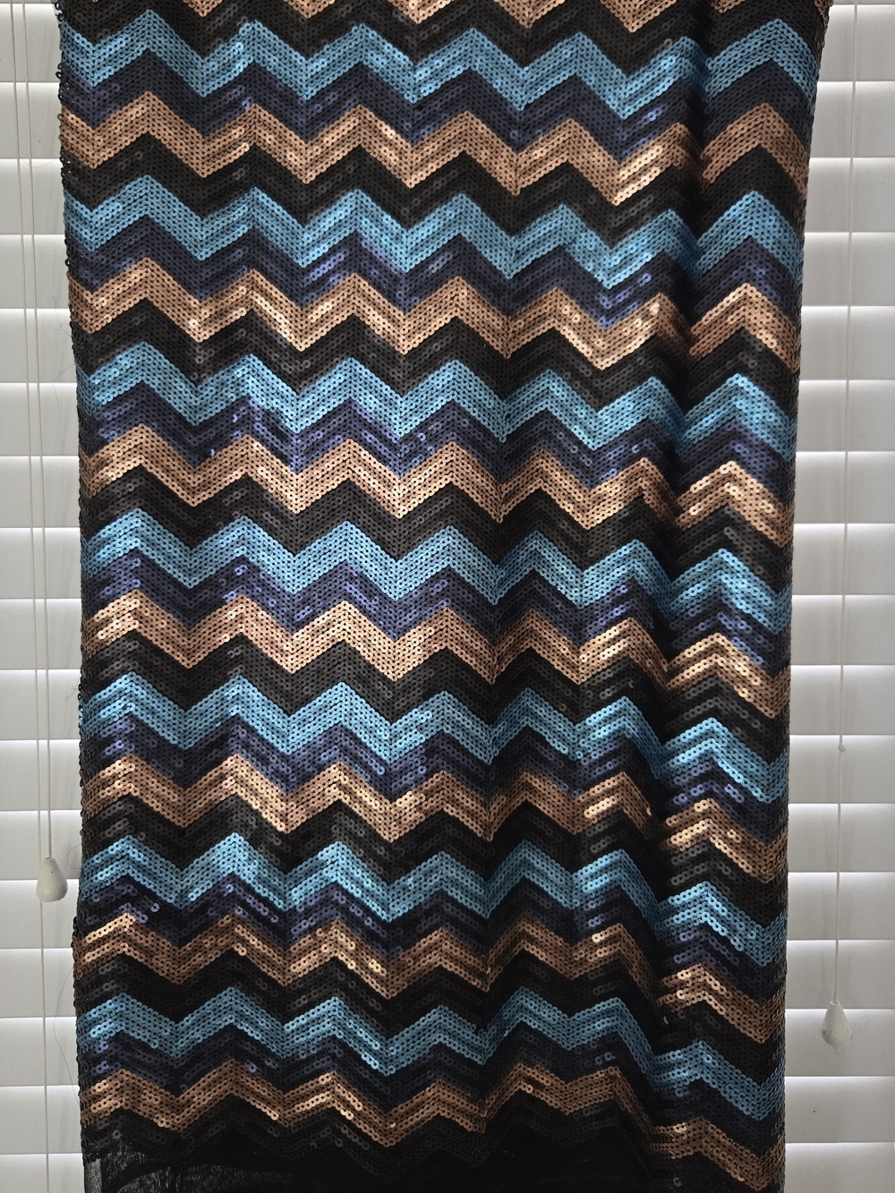 Chevron Sequin Fabric in Black, Teal & Copper 64" X 48"